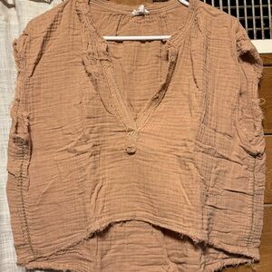 Aerie Textured Tan Blouse
